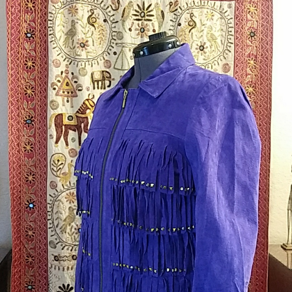 Berek 2 Zip Up Purple Suede Studded Fringe jacket